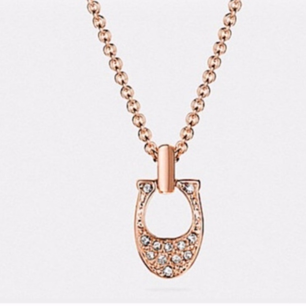 COACH Pave‎ Signature C Crystal Rose Gold Necklace NWT
